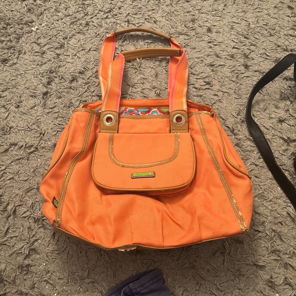 Orange and tan shoulder bag
